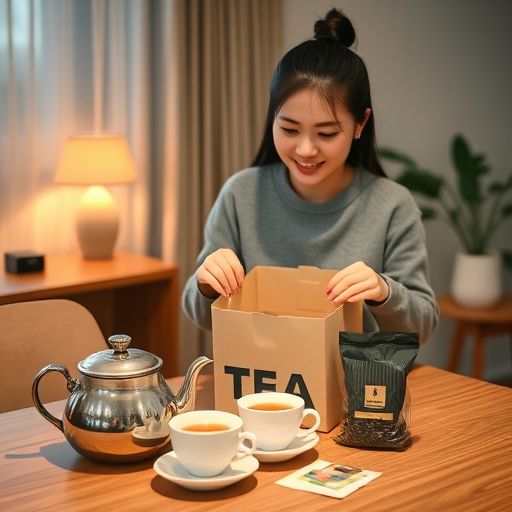 年轻人打开茶饮外卖包裹