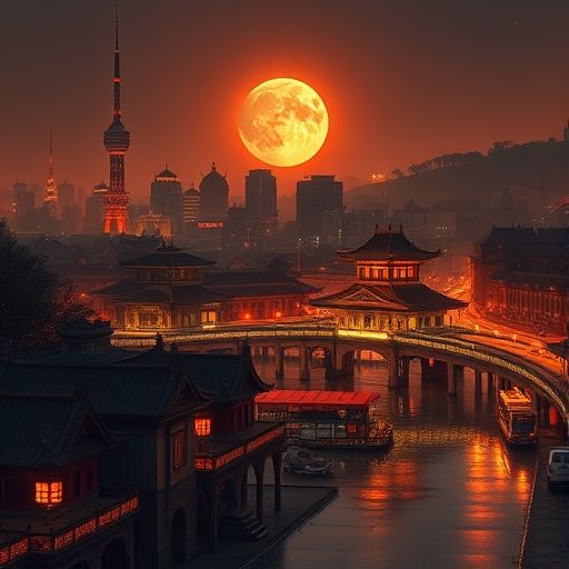 夜晚城市中品茶的热闹场景