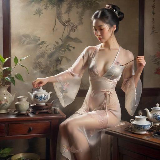 茶艺师泡茶插画