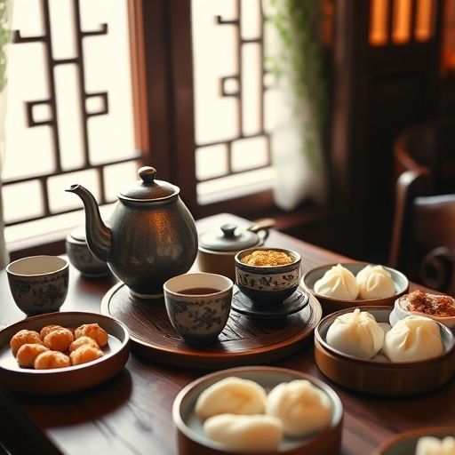 广州传统茶具与点心场景