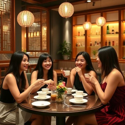 年轻人品茶与甜点