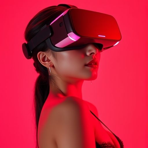 发光的VR眼镜与手柄