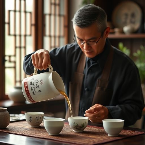 茶艺师在广州品茶工作室冲泡茶叶