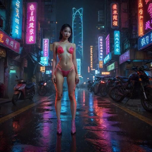广州夜景霓虹灯下的街道