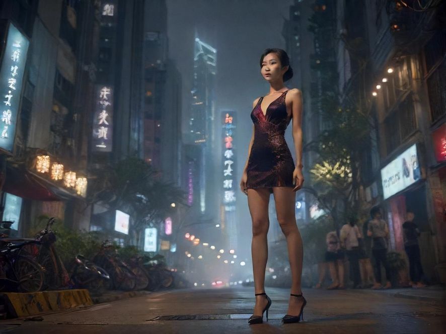 深圳罗湖夜晚街头，霓虹闪烁，充满活力