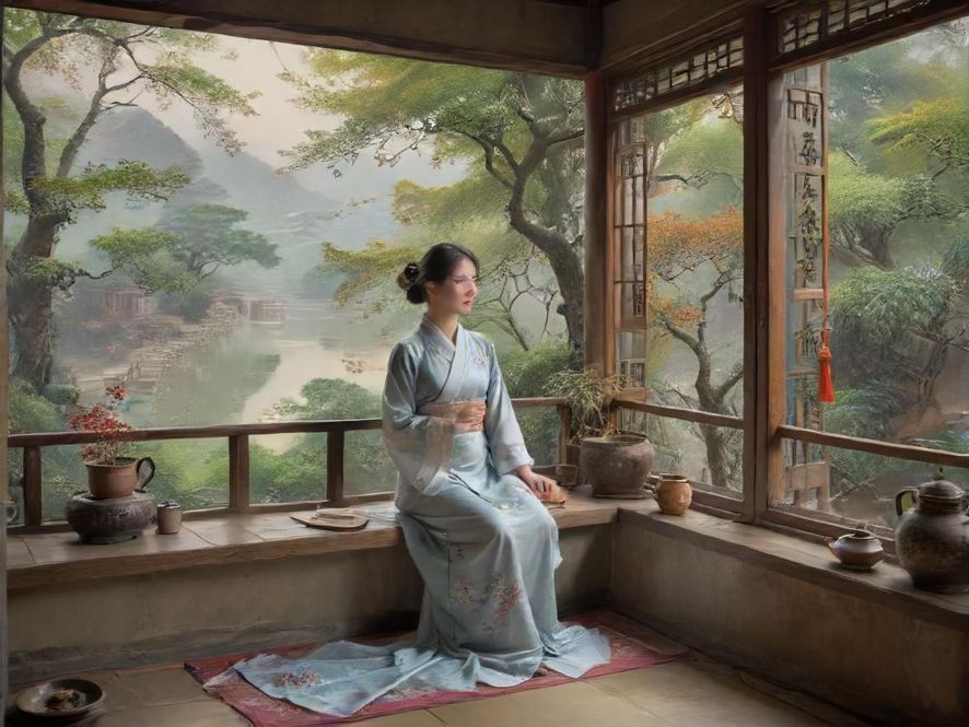 熟女兼职聊天场景在茶室的温馨画面