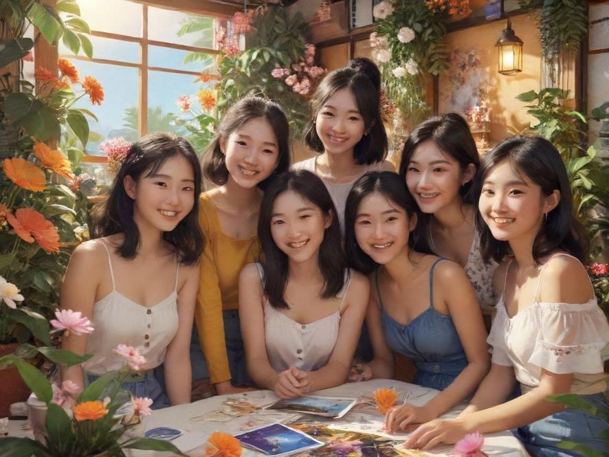 q妹百花园论坛线上活动欢乐场景插画