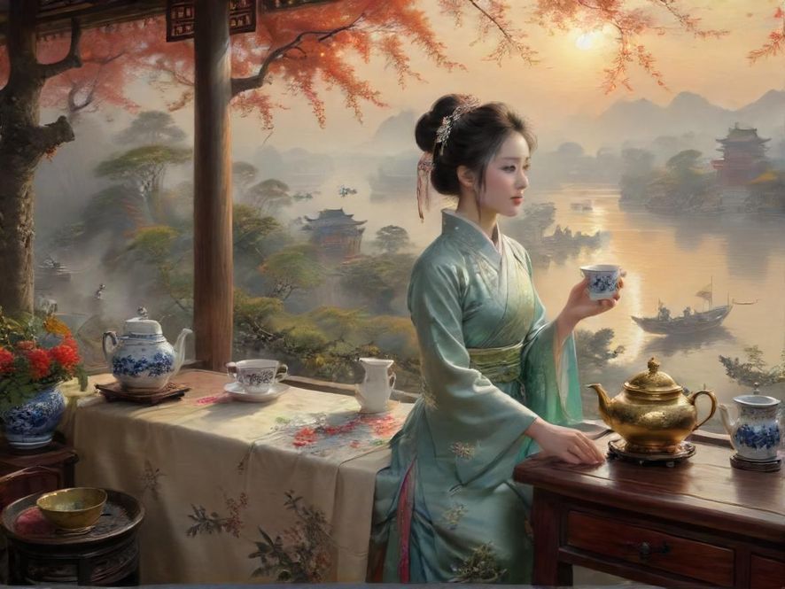 茶艺师优雅泡茶的温馨场景