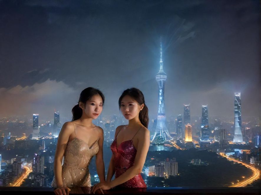 广州夜色下的休闲时光