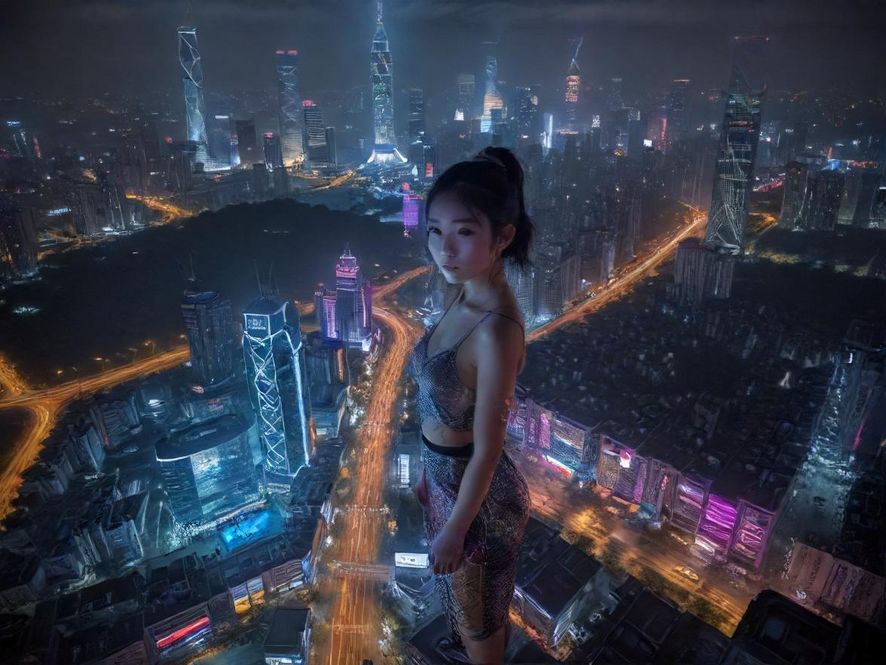 广州珠江新城夜景，高楼林立，灯火辉煌，充满未来感