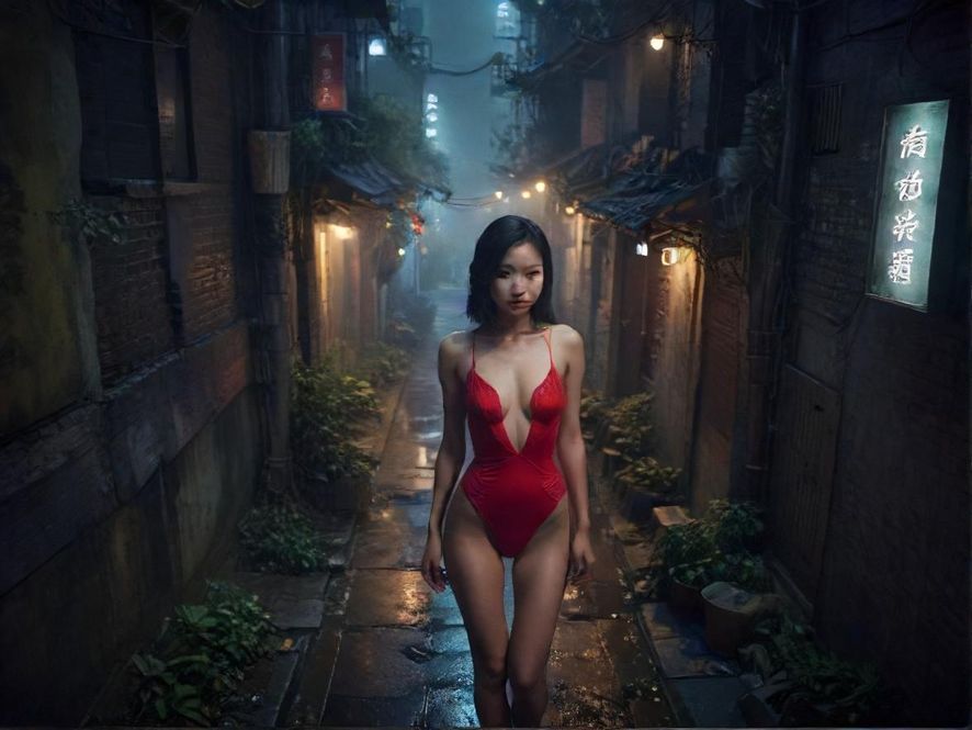 广州夜色下的隐秘巷道