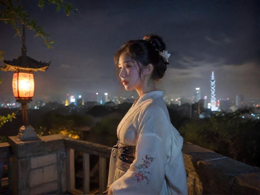在广州喝茶工作室享受夜景
