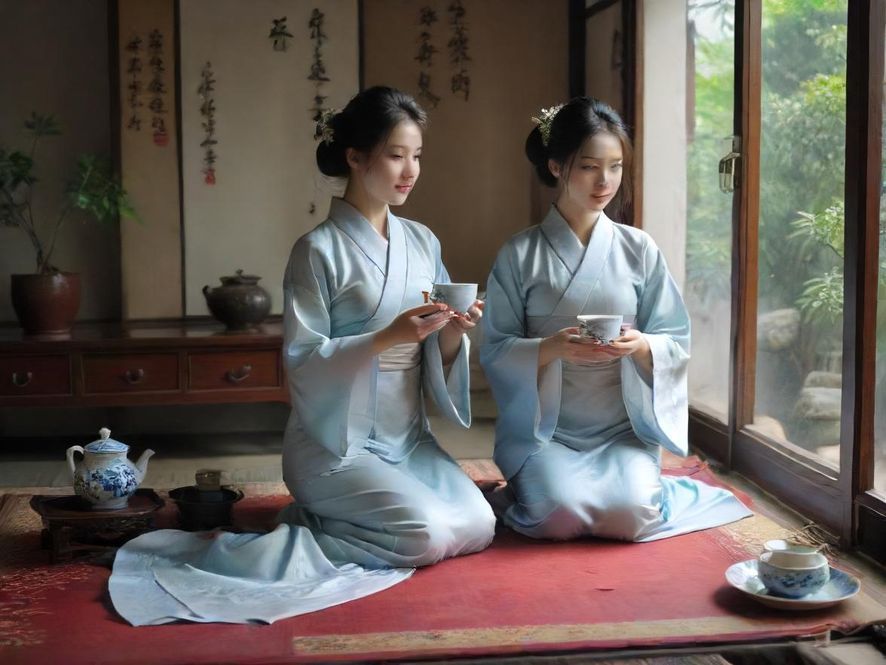 古典品茶场景