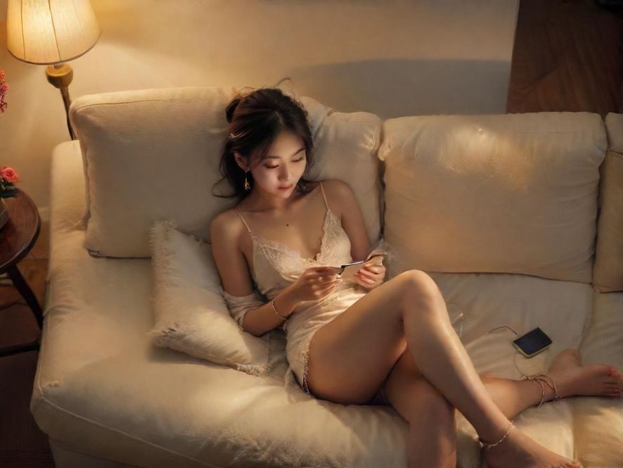 在沙发上用手机浏览广州蒲友论坛的用户