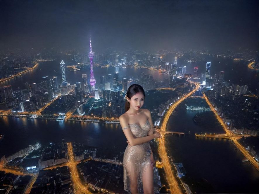 广州璀璨夜色，城市天际线灯火辉煌