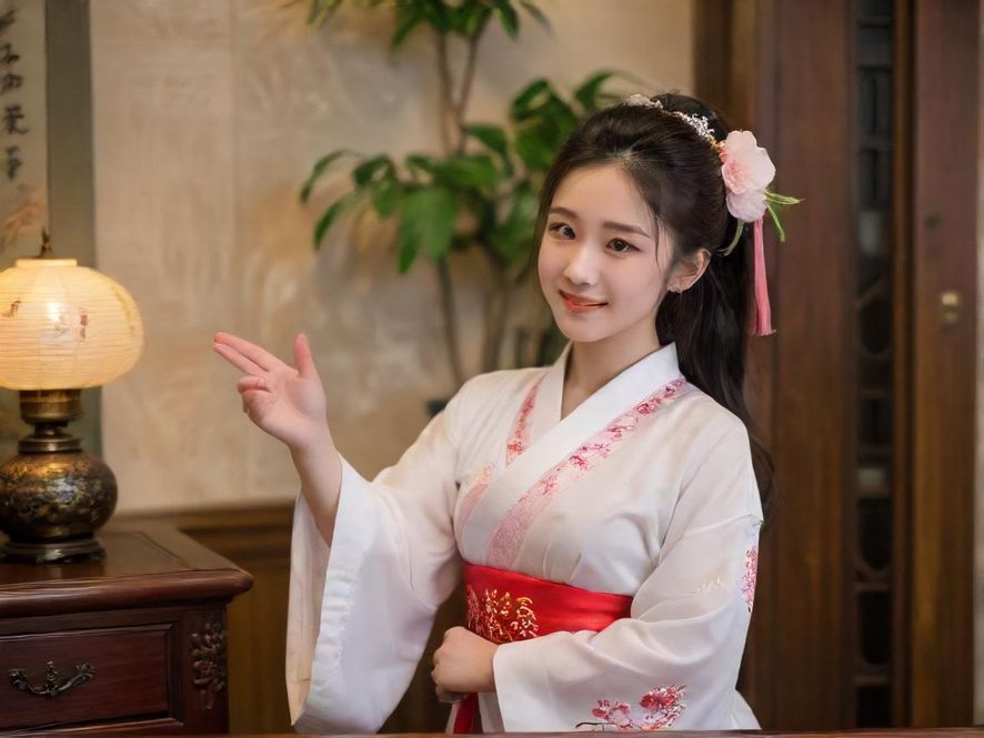 一位身着旗袍的女子在雅致茶室中，侧影在朦胧光线中展现柔美曲线