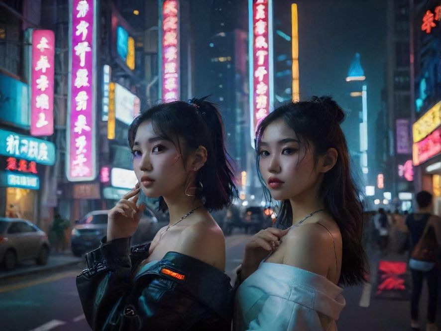 广州繁华街头夜景，霓虹闪烁，充满都市活力