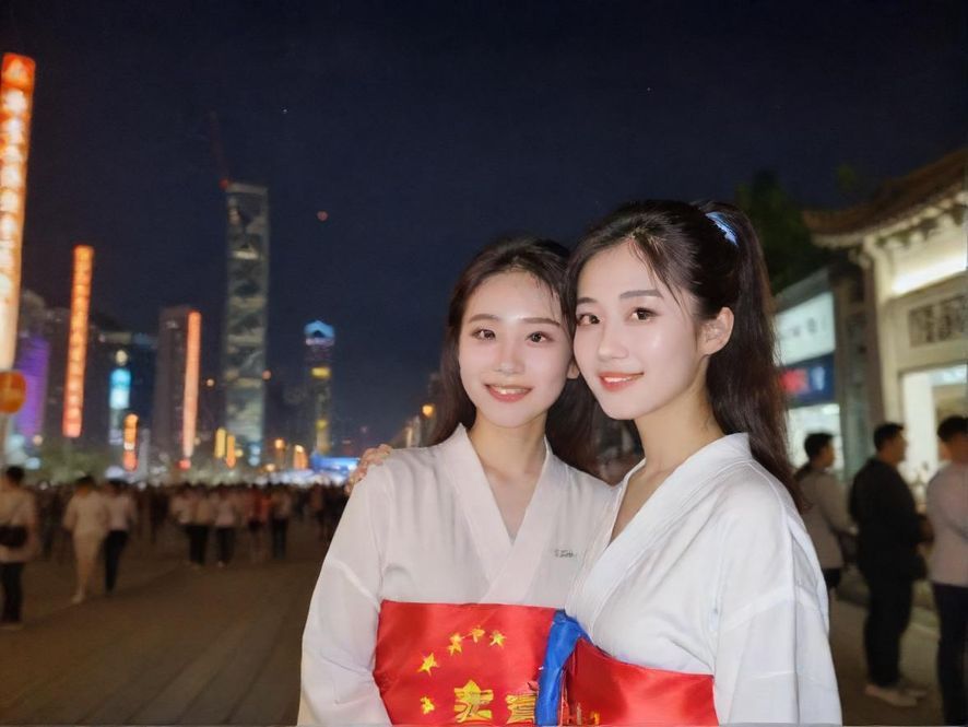 夜晚的广州珠村街道,灯光映衬下的休闲会所入口,充满神秘感。