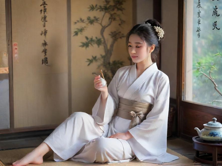 惠州私密茶室一角,佳人轻启朱唇