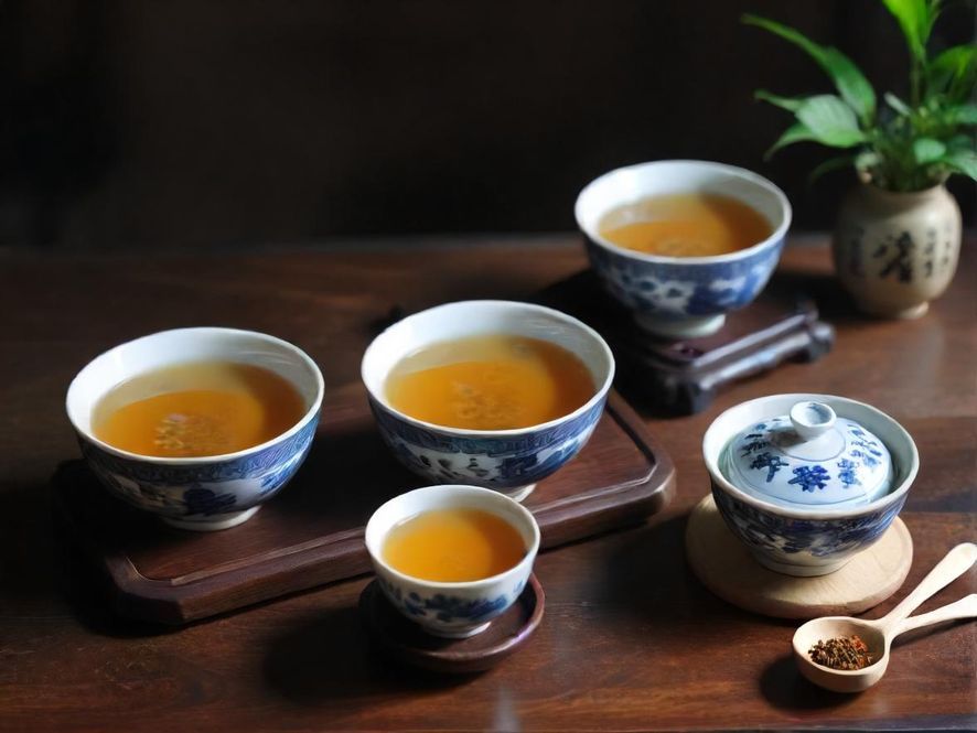 一位茶艺师正在用精美高端的茶具泡茶的特写镜头,柔和的光线聚焦在茶艺师优雅的双手和茶具上。