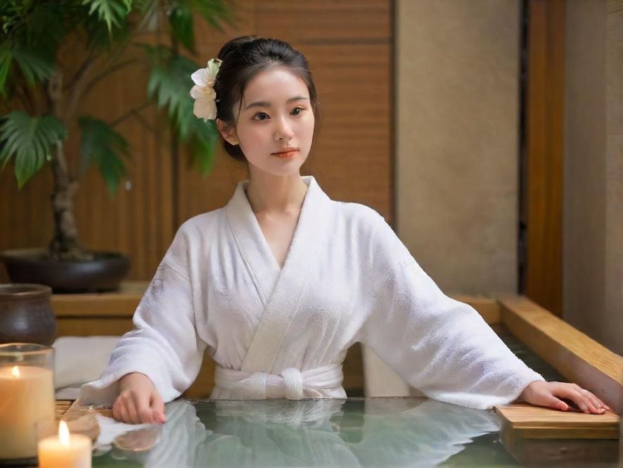 一名优雅女子在广州一家隐秘的SPA空间享受香薰按摩的背影